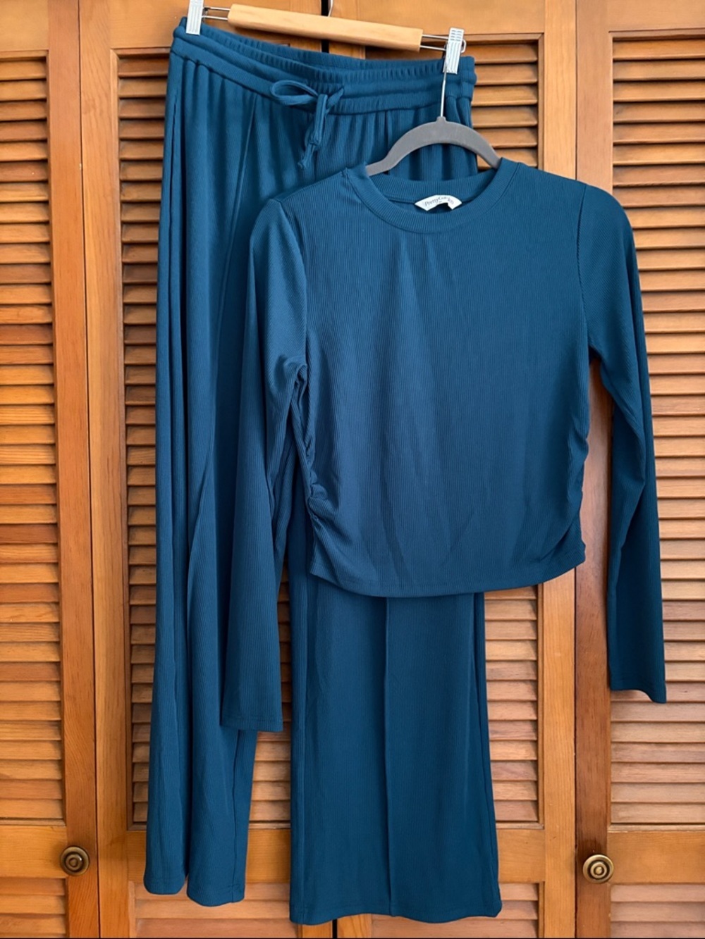 Women's Wide Leg Lounge Set in Teal - Long Sleeve Top & Pants